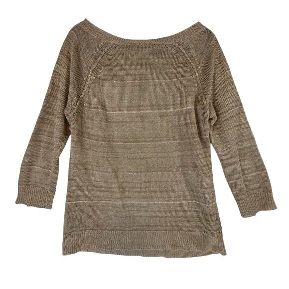 LRL Linen Blend Open Knit Top SIZE SMALL Womens Shirt Neutral Beachy Luxury Tan - Picture 1 of 6